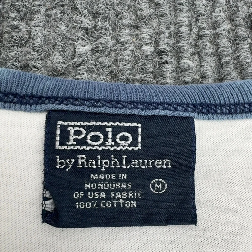 Polo Ralph Lauren T Shirt Mens M Cream Cotton Ringer Pony Logo Casual Style